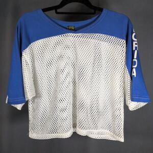 VTG 1980s Sun Triangle Men's Mesh Crop Top Jock Half Shirt Florida Blue Large